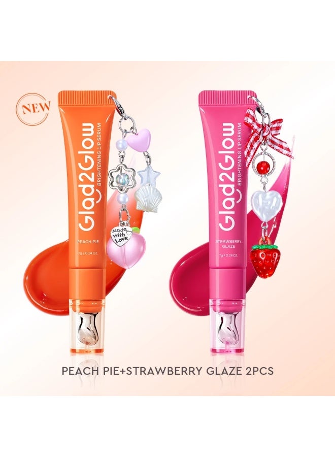 GLAD2GLOW Brightening Charm Lip Serum 01 Strawberry Glaze & Peach Pie 7g Each (Set of 2) - Image 1